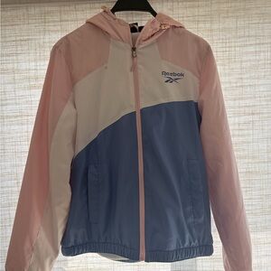 Reebok Light Pink and White Hooded Jacket
